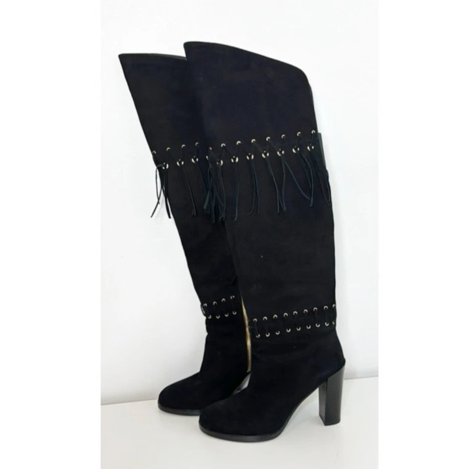 Rebecca Minkoff Women's Bardot Fringe Tall knee high Western Boots black 8.5 - Image 2 of 4