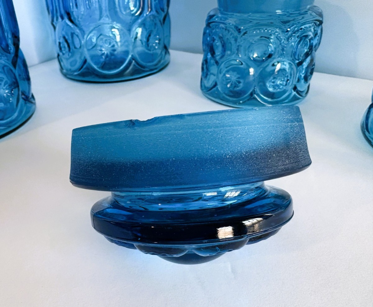 Vintage LE Smith Moon & Stars Colonial Blue Glass 4 Pcs. Canister