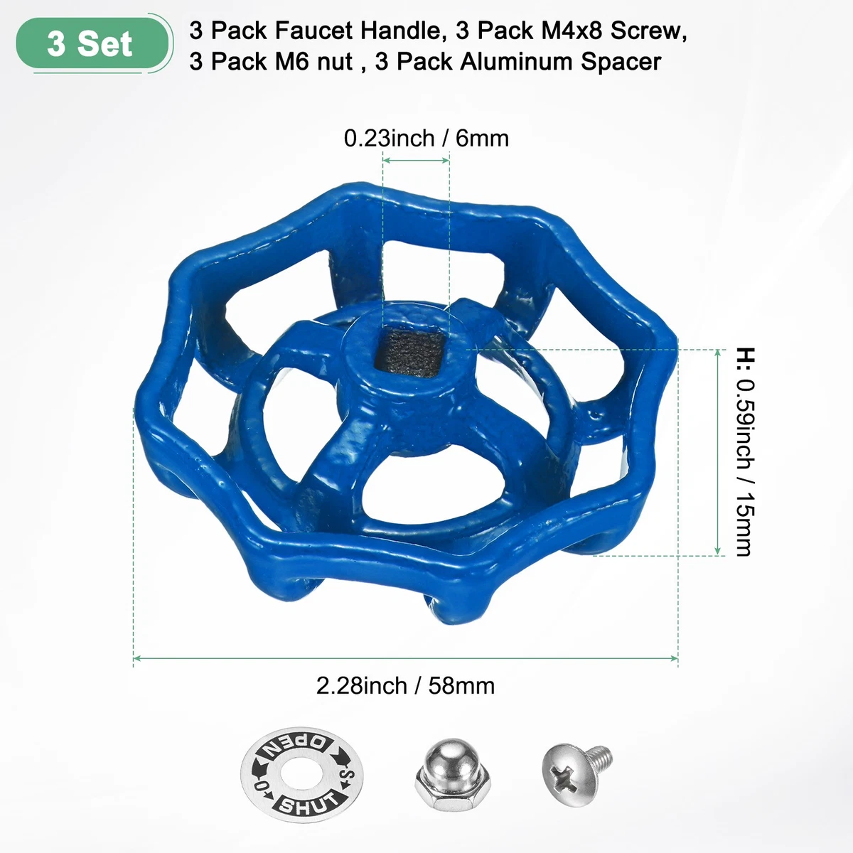 Poignée de robinet extérieur 6x6mm pour 3-Set [Bleu]