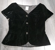 VTG Watters And Watters Velvet Top Women Size 8 Black Velour Floral Goth Coat