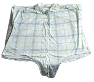 New York Laundry Button Up Green Plaid Lg. Sleevetop  Sz 1XL Hi-Lo Tie Front 