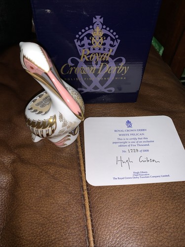 Royal Crown Derby White Pelican - Gold Button - Made in England Boxed With Coa - Bild 1 von 4