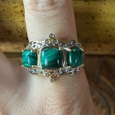 Natural Malachite Sterling Silver Ring Size 10