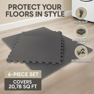 Interlocking EVA Foam Floor Mats 6 Pcs 22''x22'' Gym Workout Tiles Protective Pads