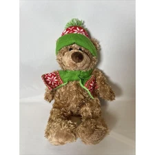 Hugfun Internation Inc Bear 17" Shaggy Brown Plush Winter Red Green Beanie Scarf