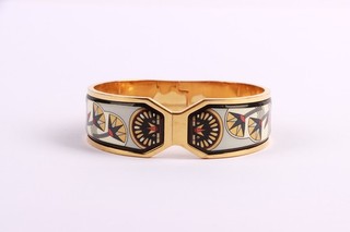 Micheala Frey Wien Hinge Bangle in Gold Tone Enamel Egyptian Motifs x1