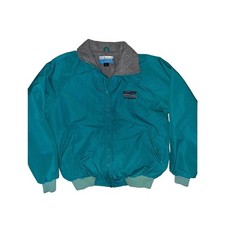 VTG Mirage High Seas Teal Green M Nylon Gray Fleece Full Zip Bomber Jacket