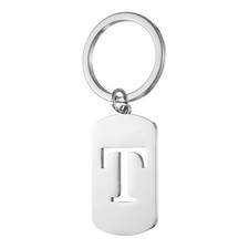 Initial Letter Key Chain, A-Z KeyChain Pendant Key Ring, Silver (Letter T)