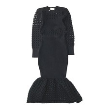 Alexander McQueen Mesh Knit Midi Dress Black S Womens Mermaid Long Sleeve
