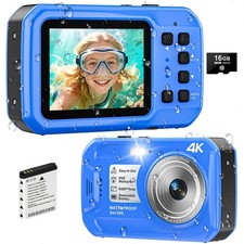 4K Underwater Camera 64MP 16FT Waterproof 16GB SD Card Blue UP014 w 16GB