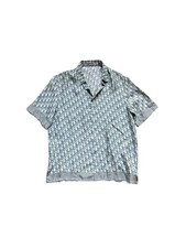 DIOR DIAMOND OBLIQUE SILK BUTTON UP SHIRT WHITE TEAL SIZE 40 IT LARGE