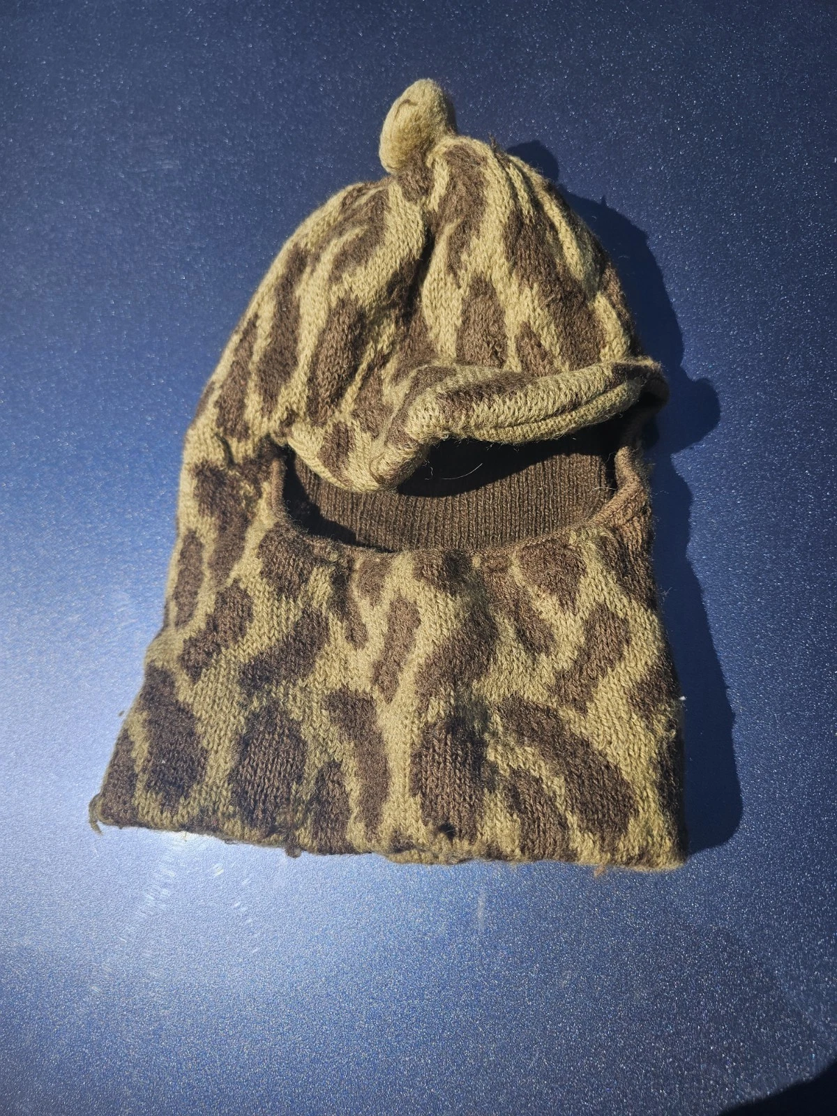 Vintage Cabela’s Camo 100% Wool Balaclava Face Hunting Ski Mask Hat Made in USA