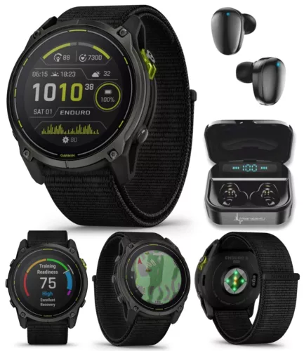 Garmin Enduro 3 Solar Ultraperformance GPS Smartwatch with Black EarBuds Bundle