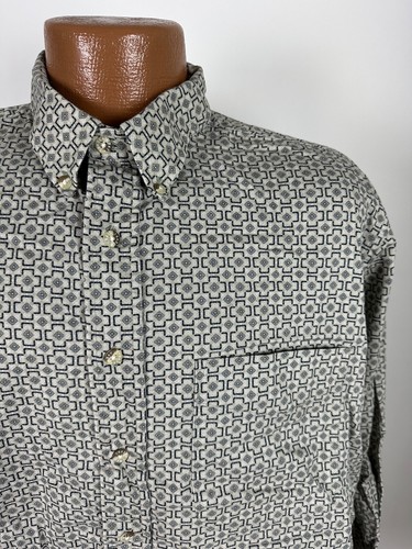 VTG 80s 90s Geometric Print Shirt Men L Slim Long Sleeve Button Down Trader Bay - Picture 5 of 17
