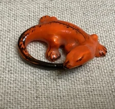 Miniature Ceramic Orange Lizard Gecko Signed