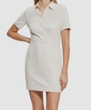  395 Theory Women's Ivory Short-Sleeve Fitted Mini Shirtdress Size 6
