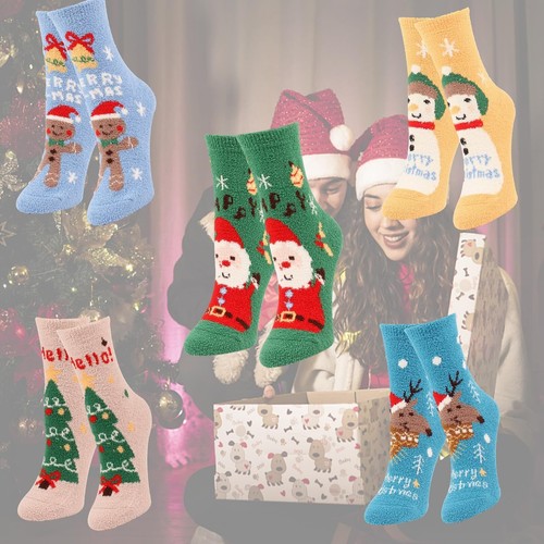 5 Pairs Fuzzy Socks for Women Adult Christmas Holiday Socks Warm Winter Cozy ... - Picture 5 of 6