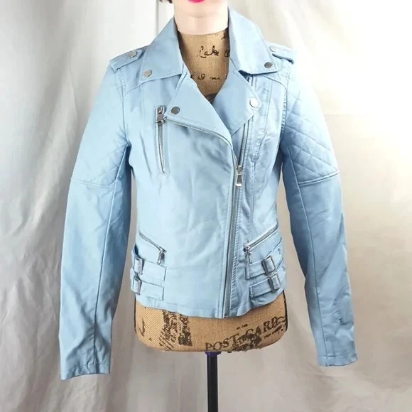 Baby blue faux store leather jacket