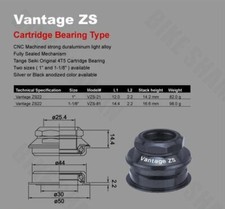 Tange Seiki Vantage ZS Zero Stack 1" Threaded Zero Stack Bike Cycle Headset