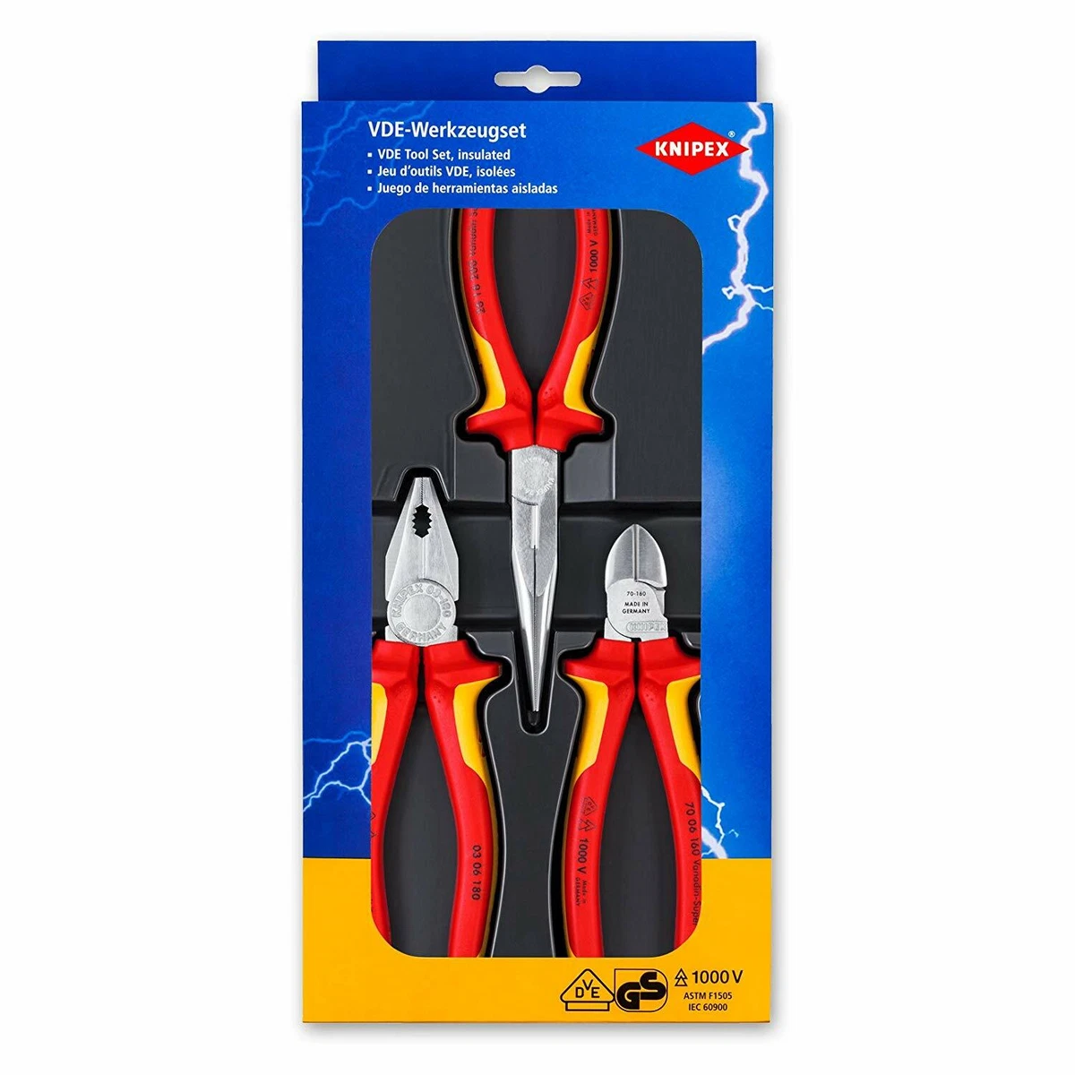 Knipex 3pc Electro Pliers Set - (03 06 180+70 06 160+26 16 200) - 00 20 12