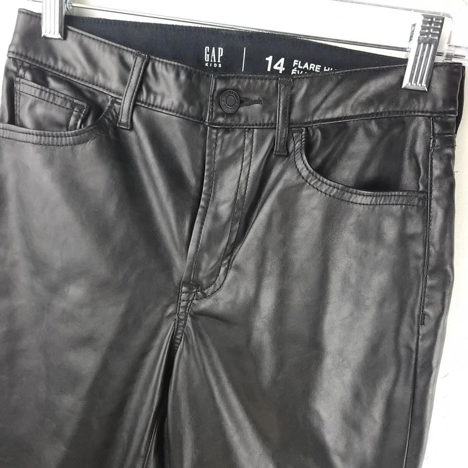 FAUX LEATHER PANTS Girls Gap Kids 14 High Rise Bell Bottom Punk Goth Biker NICE - Image 2 of 4