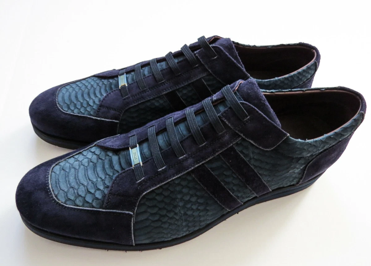 ZILLI Blue Python Snakeskin Leather Suede Sneakers Shoes Size 12 US 45 EU 11 UK