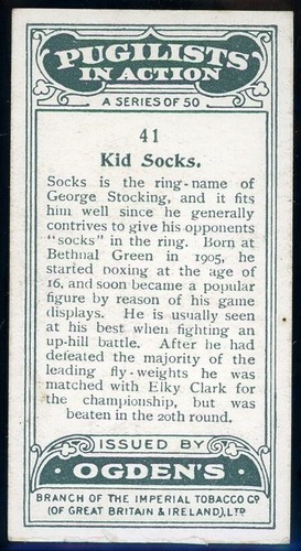 1928 Ogden's Pugilists in Action Tobacco Kid Socks #41 - Picture 2 of 2