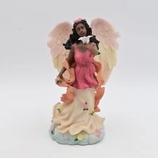 Vintage Herco African American Angel Figurine With Flower Accents & Dove