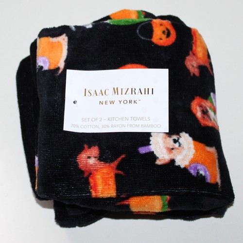 2er Set Küchentücher Isaac Mizrahi NEU schwarz Halloween Hunde im Kostüm Haustiere Spaß