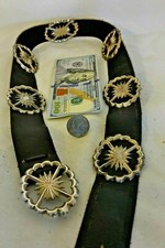 signed 7 ozt Navajo CONCHO BELT Tufa Sand Cast Sterling Silver SUNBURST Buckle