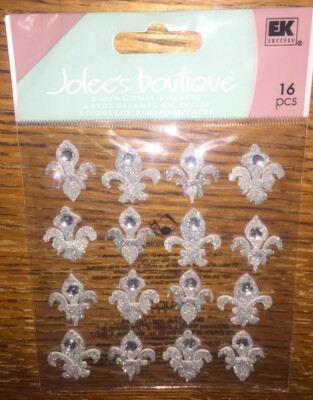 RARE JOLEES SILVER Gray FLEUR DI LIS REPEAT Scrapbook Sticker Wedding Gem Card