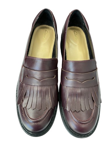 Clarks ORINOCO 2 Kiltie Penny Loafer Burgundy Leather Womens Size 10 Chunky Sole - Picture 8 of 14