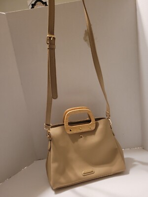 Like Dreams Tan Handbag Wood Effect Top Handle Bag