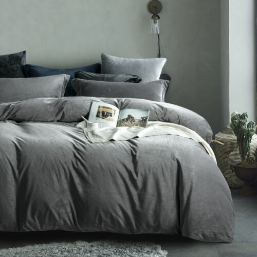 Velvet Duvet Cover Set Ultra Soft Warm Fabric Various Colors Available - Picture 50 of 54