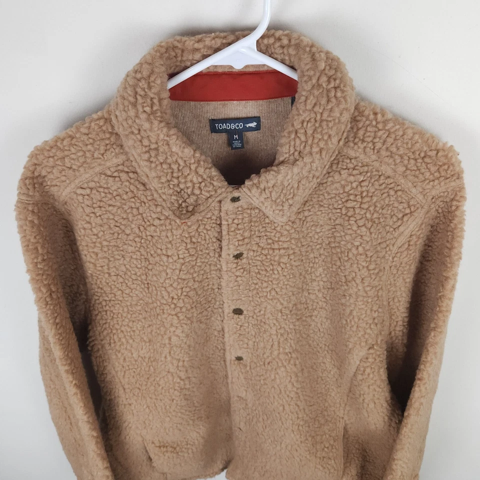 Chaqueta Toad & Co Para Hombre Mediana Marrón Sherpa Polar Bolsillos con Cuello con Botones a Presión Foto 3 de 4