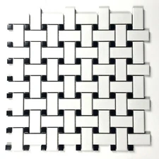 White and Black 1x2" Matte Basketweave Porcelain Mosaic Floor Backsplash Bath