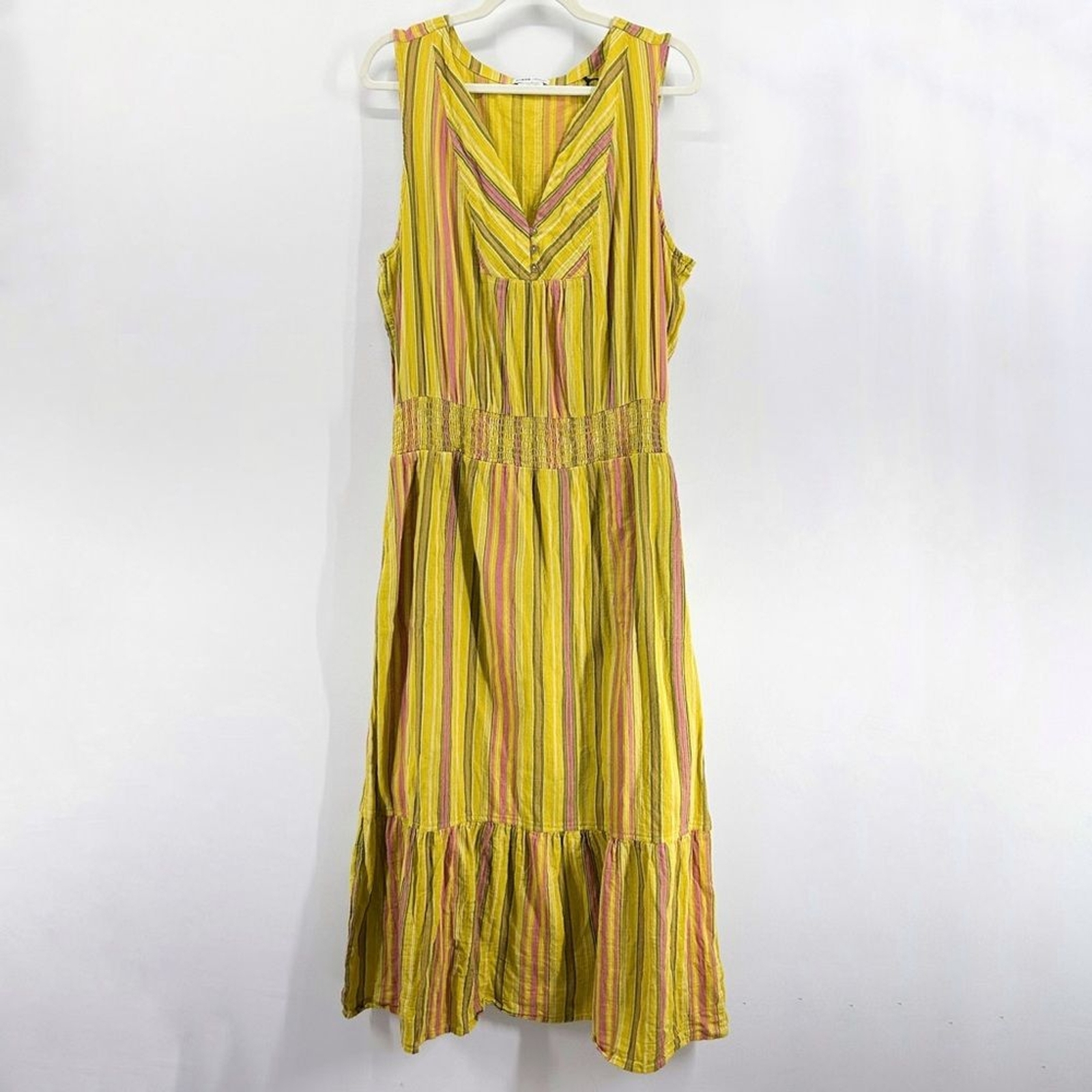 Prana Yellow Striped California Dreaming Organic Cotton Maxi Dress X