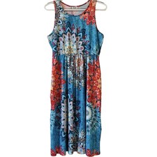 Ours Sundress Racerback Teal Blue Geometric Flower Print Sz M Soft