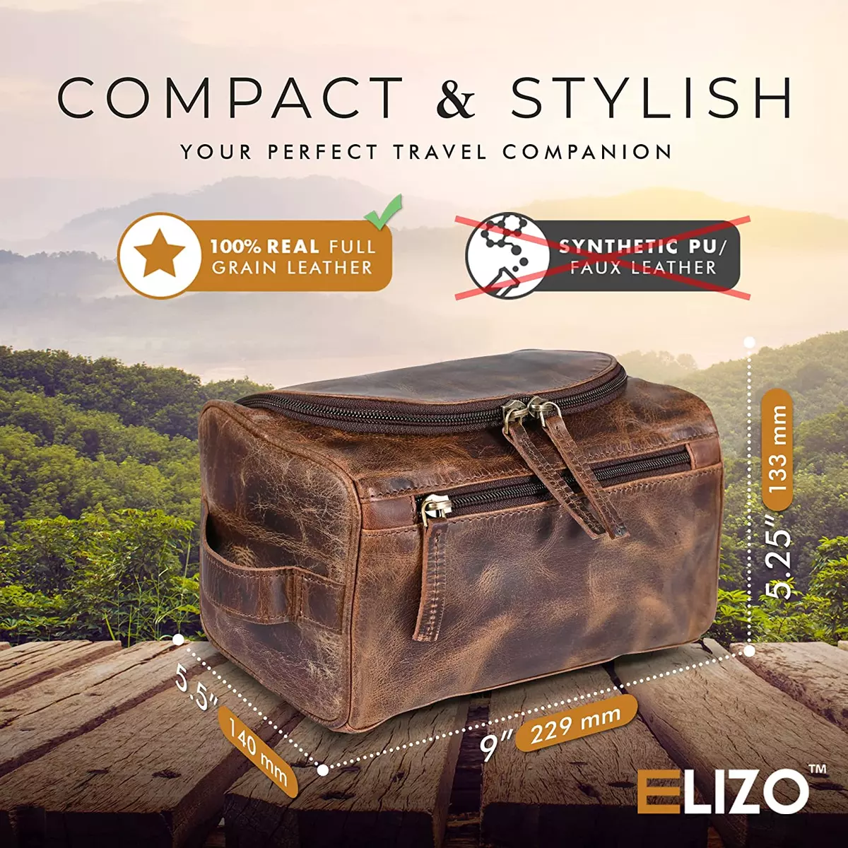 Leather toiletry online bag for men