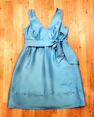 Jenny Yoo Collection Blue Silk Surplice Neckline Dress With Bow Size 12