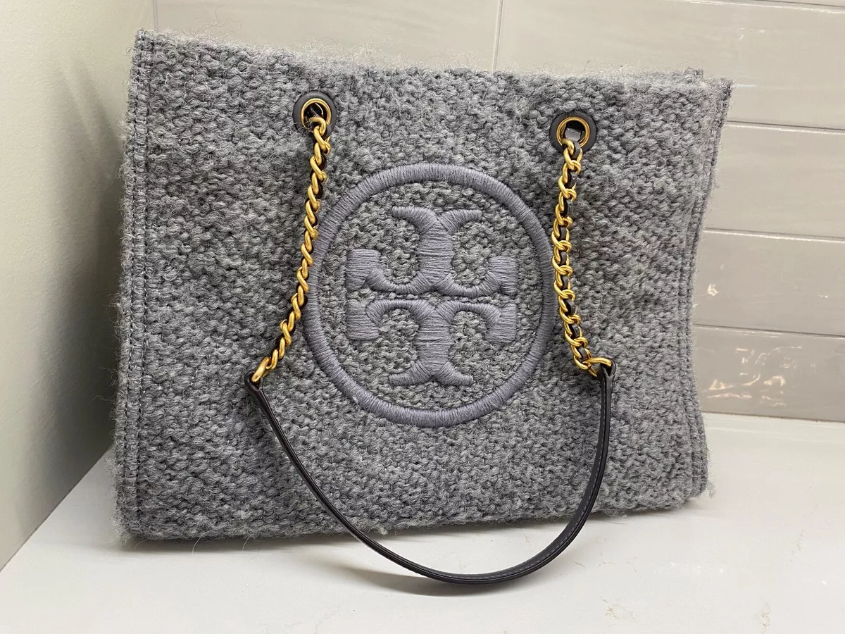 Tory Burch Ella Mini Boucle Chain Tote Bag Carbon Gray $698