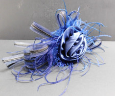 Beautiful Vintage Headband With Blue Flower/Ribbon And Blue Feathers