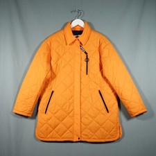 Avec Les Filles Jacket Women Large Orange Quilted Coat Full Zip Bright Preloved