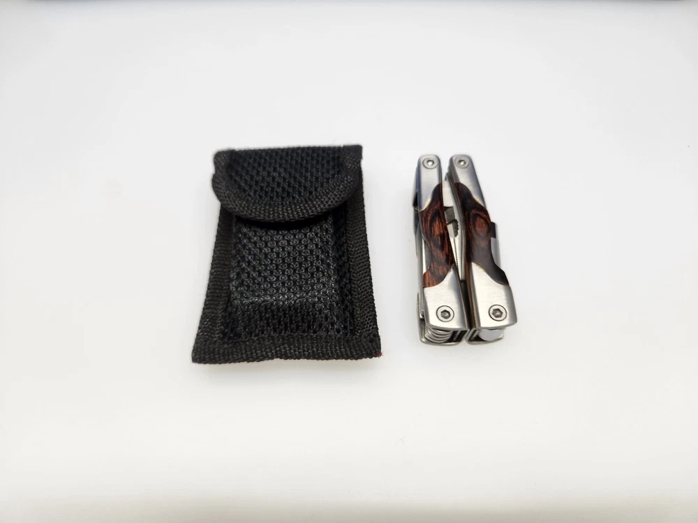 Multi Tool Pliers Saw Screwdriver More Black Nylon Sheath Woodgrain Smaller