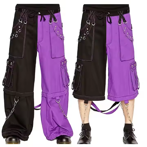 Handmade Half Black Half Purple Gothic Cargo Pants With Stripe Goth Cyber pants - 第 1/6 張圖片