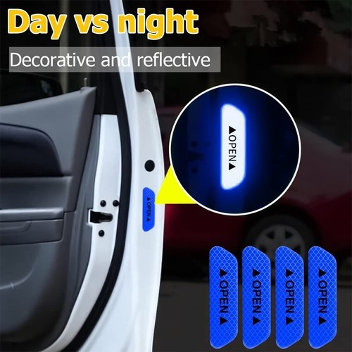 4PCS Blue Car Door Open Warning Reflective Stickers Night Safety Luminous Decals - Picture 6 of 10