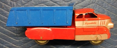 Original 1940's Wyandotte Pressed Steel Toy Dump Truck Red Blue Good Cond. - Picture 3 of 9