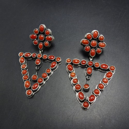 FEDERICO JIMENEZ Sterling Silver Cluster DANGLE EARRINGS Red Mediterranean CORAL - Picture 10 of 15