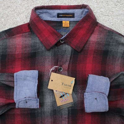 Tailor Vintage Shirt NWT Men Medium Red/Black Luxe Performance Fast Dry Flex L/S