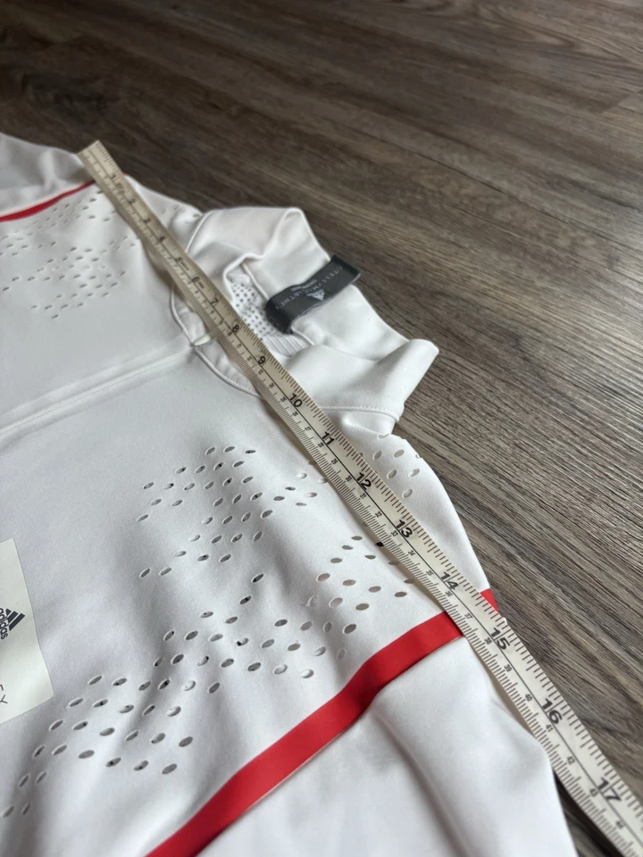 Adidas Para Hombres Stella McCartney Cremallera Blanca Para Hombres Manga Corta Crew Tenis Camisa Foto 4 de 4